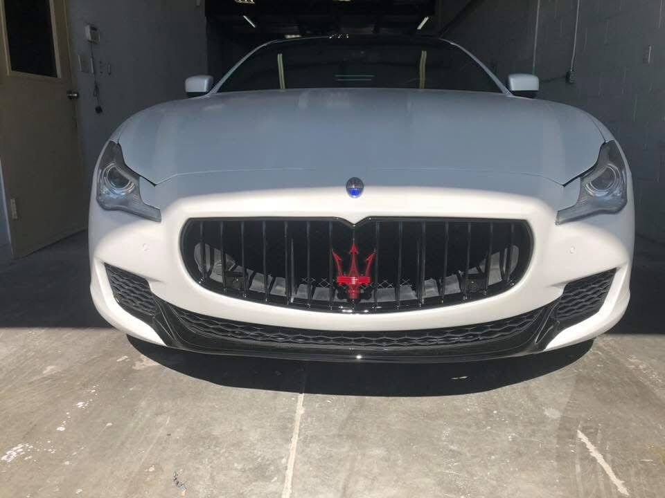 A car lined up in the bay at F&R Auto Body in East Tampa